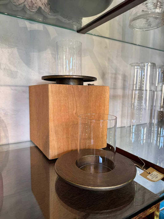 CASTIÇAL BASE DOURADA E VIDRO