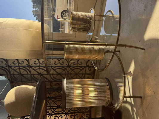 MESA BAMBU METAL E VIDRO DIAM. 84CM