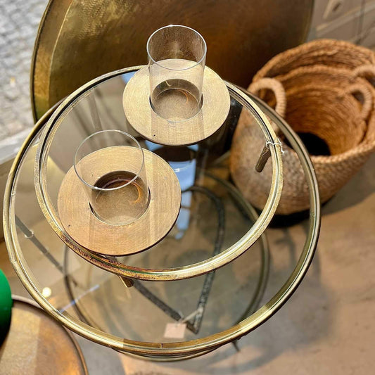 CASTIÇAL BASE DOURADA E VIDRO