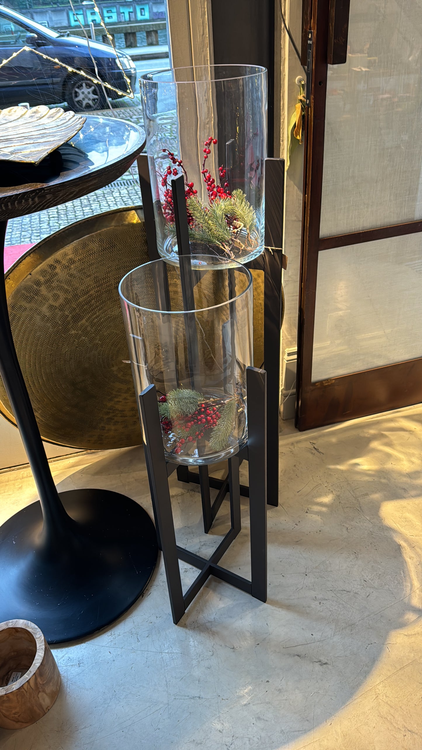IRON AND GLASS CANDLEHOLDER 120 CM