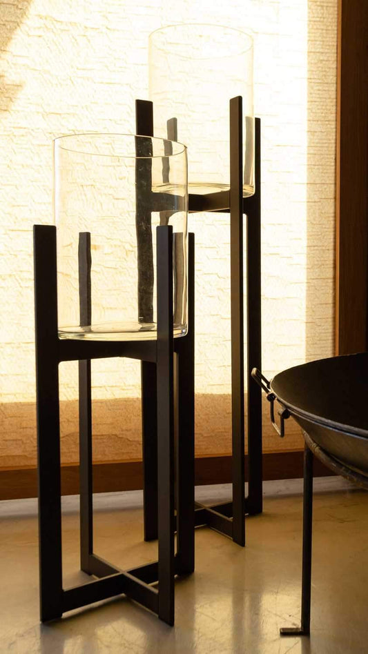 CASTIÇAL FERRO E VIDRO