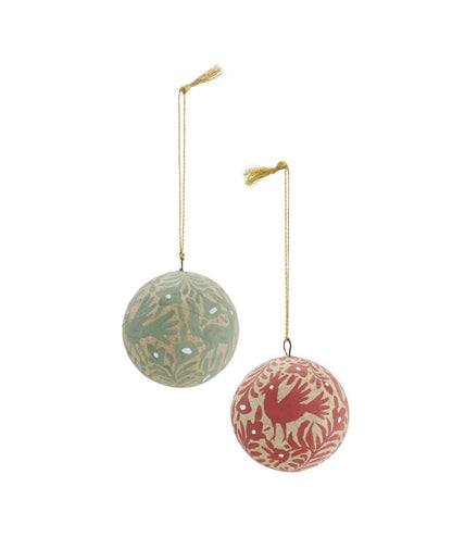 CONJ. 2 BOLAS PAPIER MACHÉ VERDE/VERMELHO